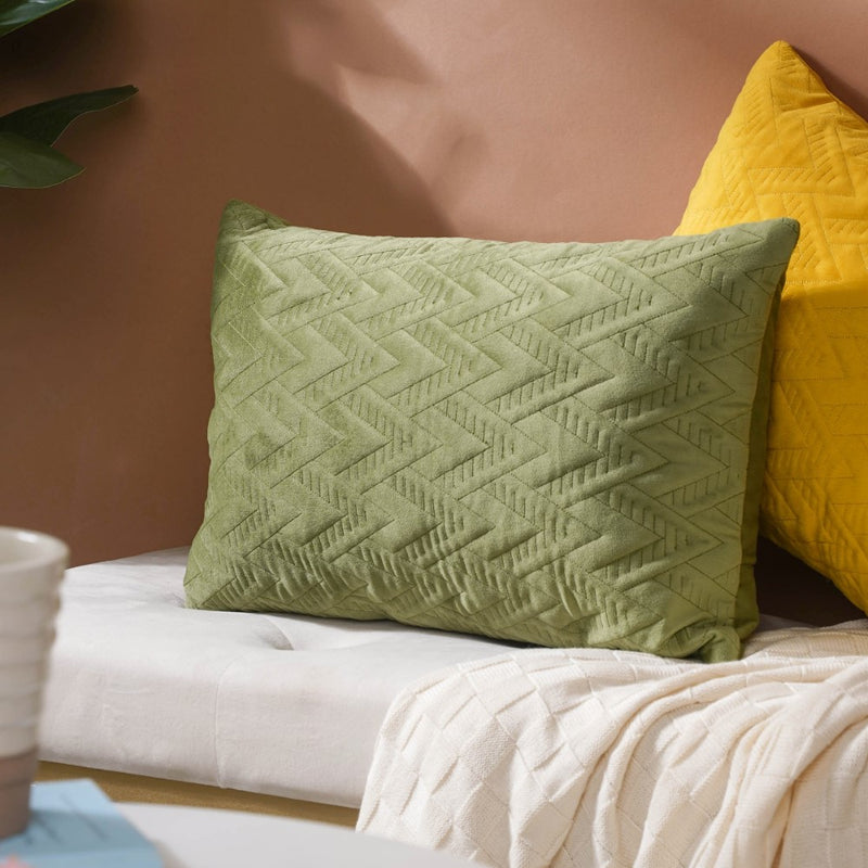 Eclectic Rectangle Velvet Cushion Cover Green 12x18 inch