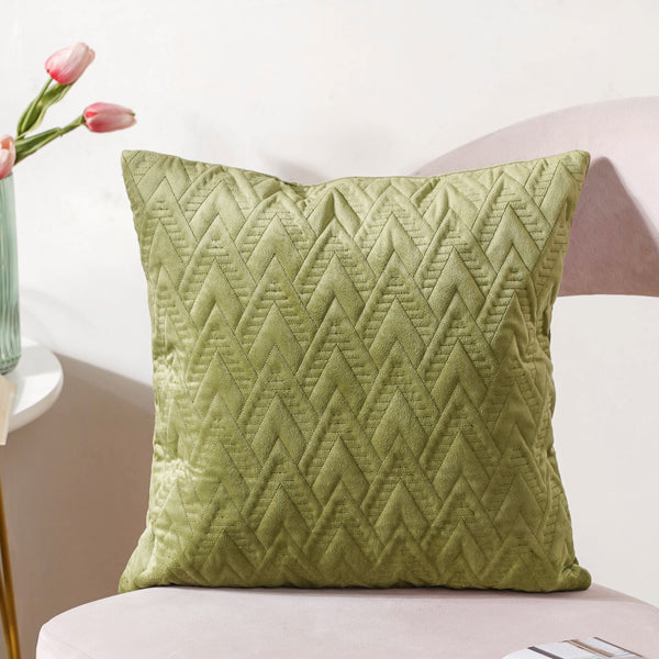 Sage Green Geometric Quilted Velvet Cushion Cover 16 Inch