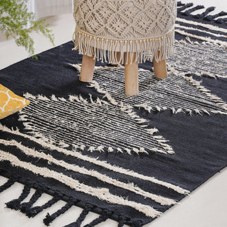 Black Hand Knotted Carpet for Living Room