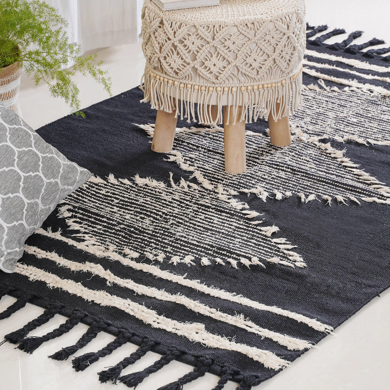 Black Handwoven Carpet for Living Room