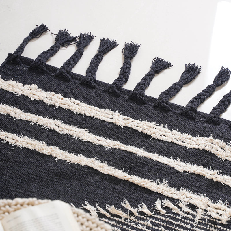 Black Handwoven Carpet for Living Room
