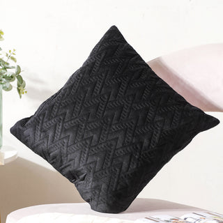Jet Black Abstract Quilted Velvet Cushion Cover 16 inch