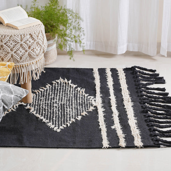 Black Handwoven Carpet for Living Room
