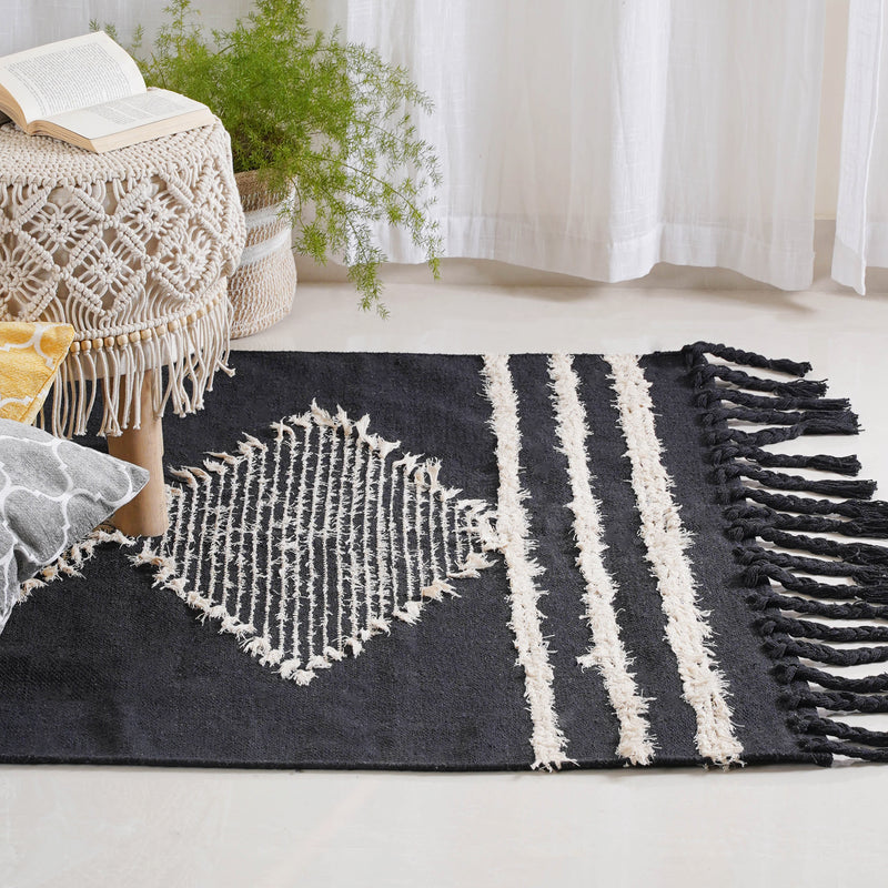 Black Handwoven Carpet for Living Room