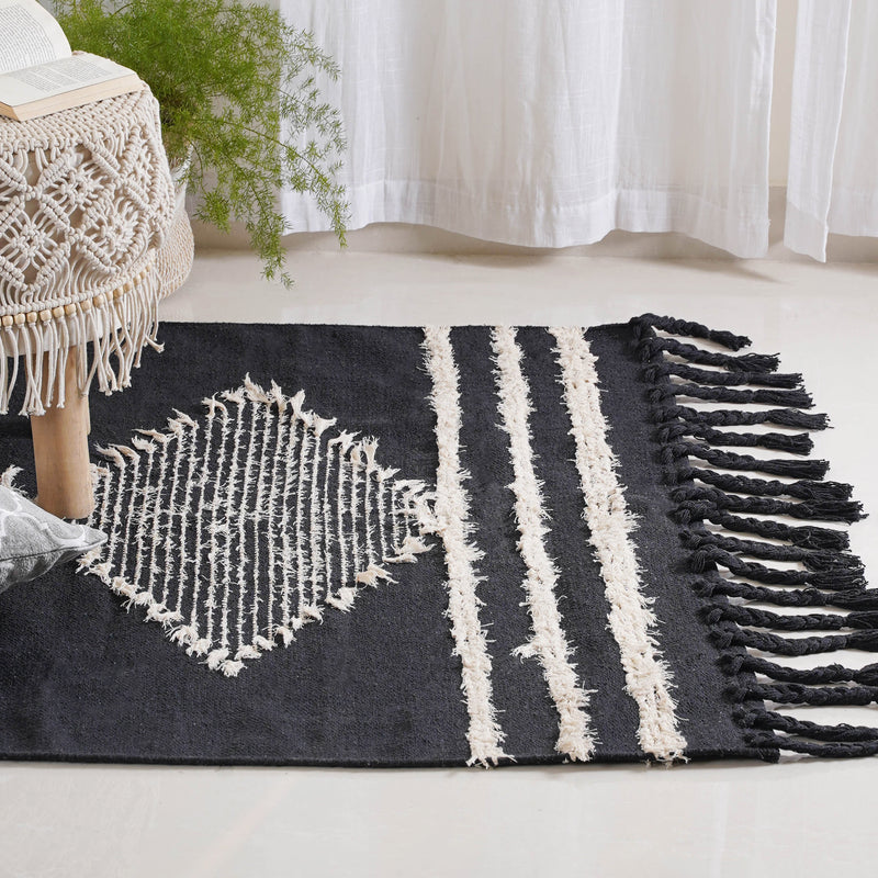 Black Hand Knotted Carpet for Living Room