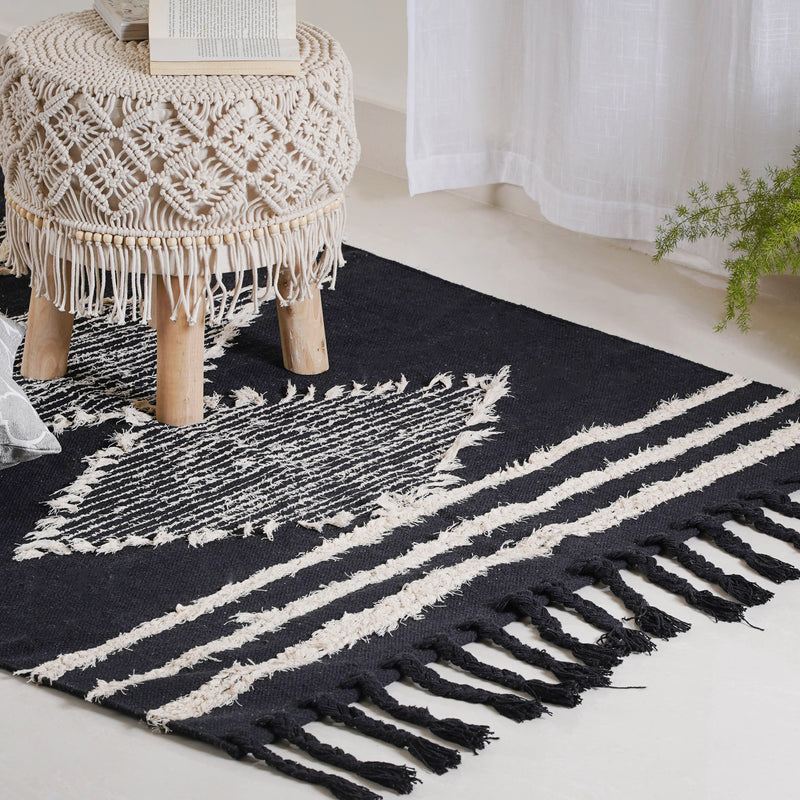 Black Hand Knotted Carpet for Living Room