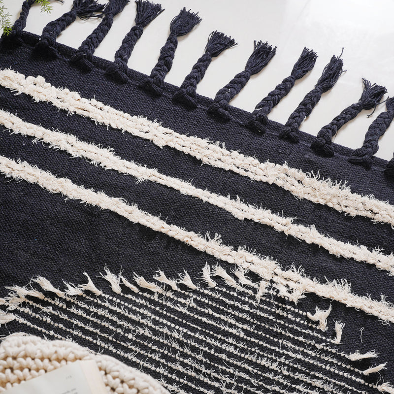 Black Handwoven Carpet for Living Room