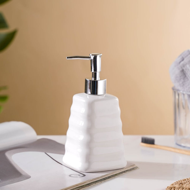 Abstract Ceramic Dispenser With Nozzle White 7 Inch