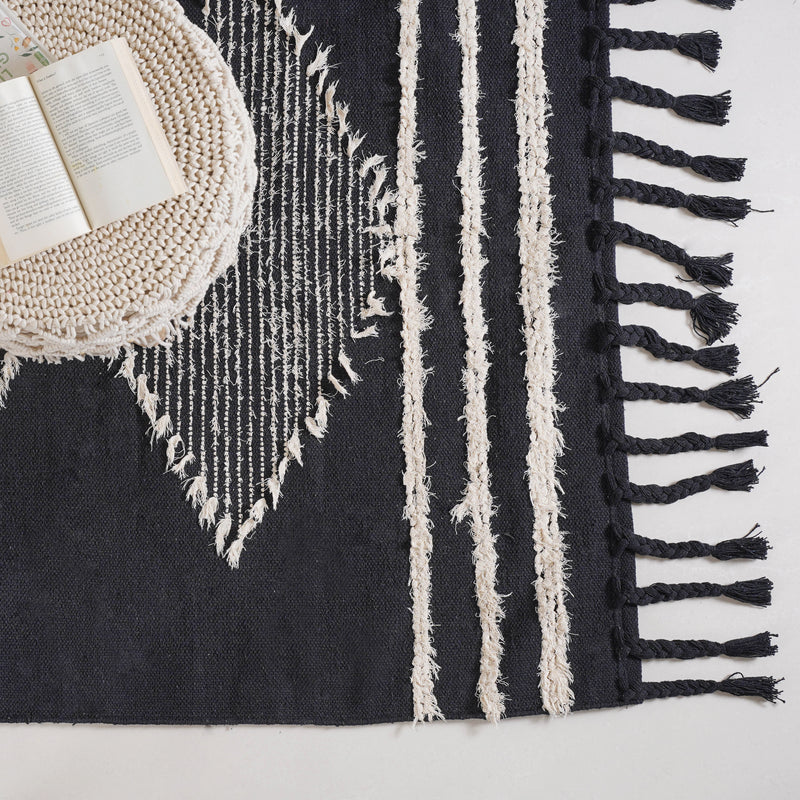 Black Hand Knotted Carpet for Living Room