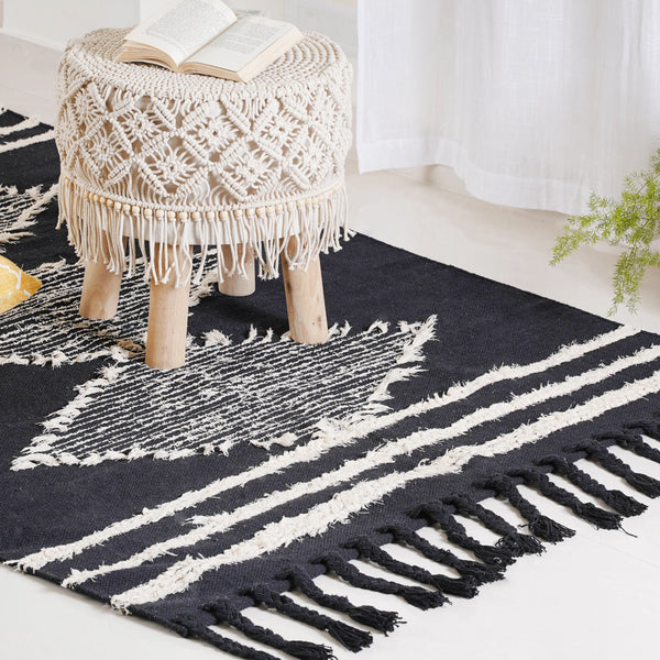 Black Handwoven Carpet for Living Room
