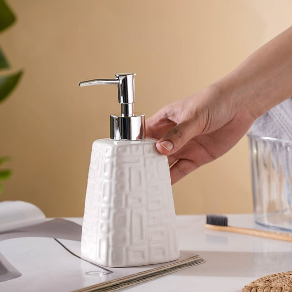 Pyramid Textured Ceramic Dispenser White 7 Inch