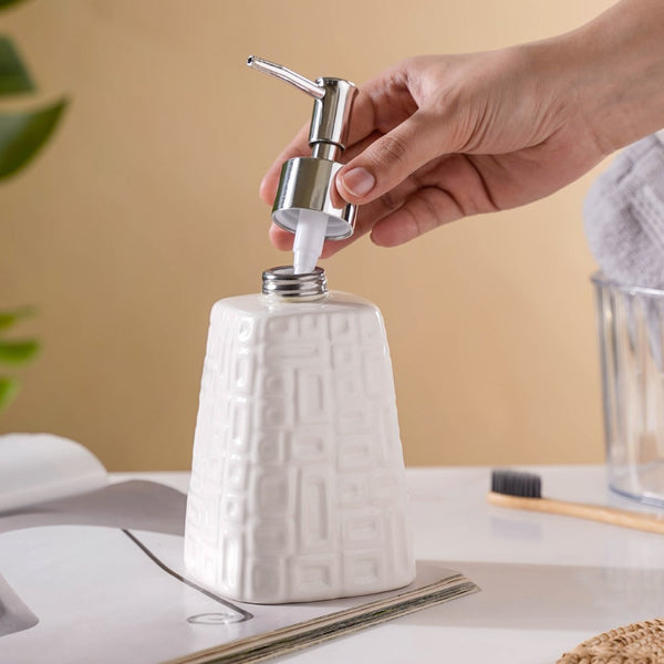 Textured Ceramic Dispenser With Nozzle White 7 Inch