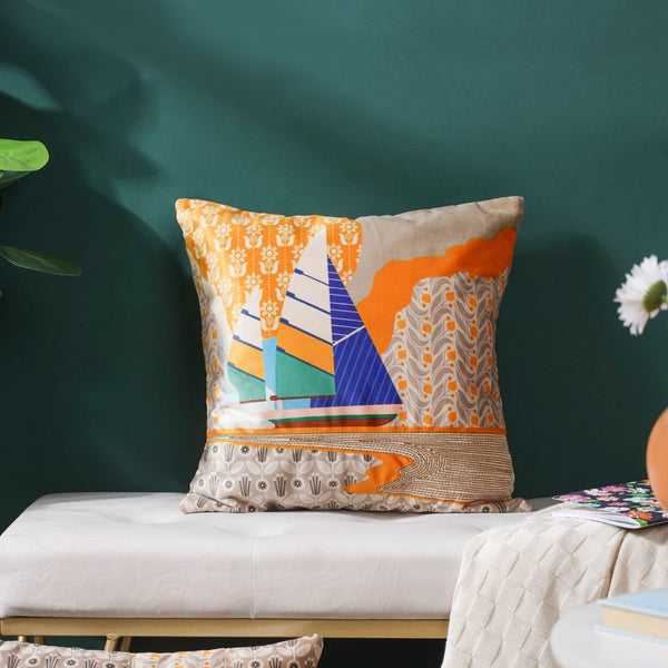 Twin Boats Velvet Cushion Cover 16 inch