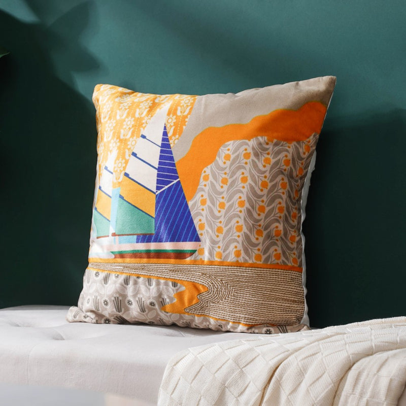 Twin Boats Velvet Cushion Cover 16 inch