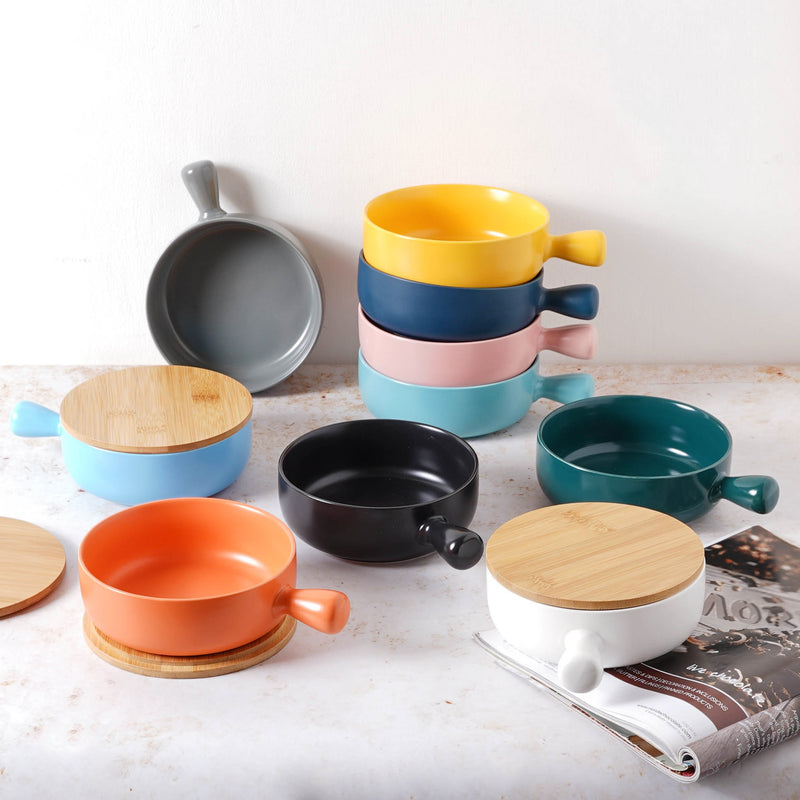 Oven Bowl With Lid - Ceramic bowl, salad bowls, serving bowl with lid, snack bowls, bowl with handle, oven bowl | Bowls for dining table & home decor