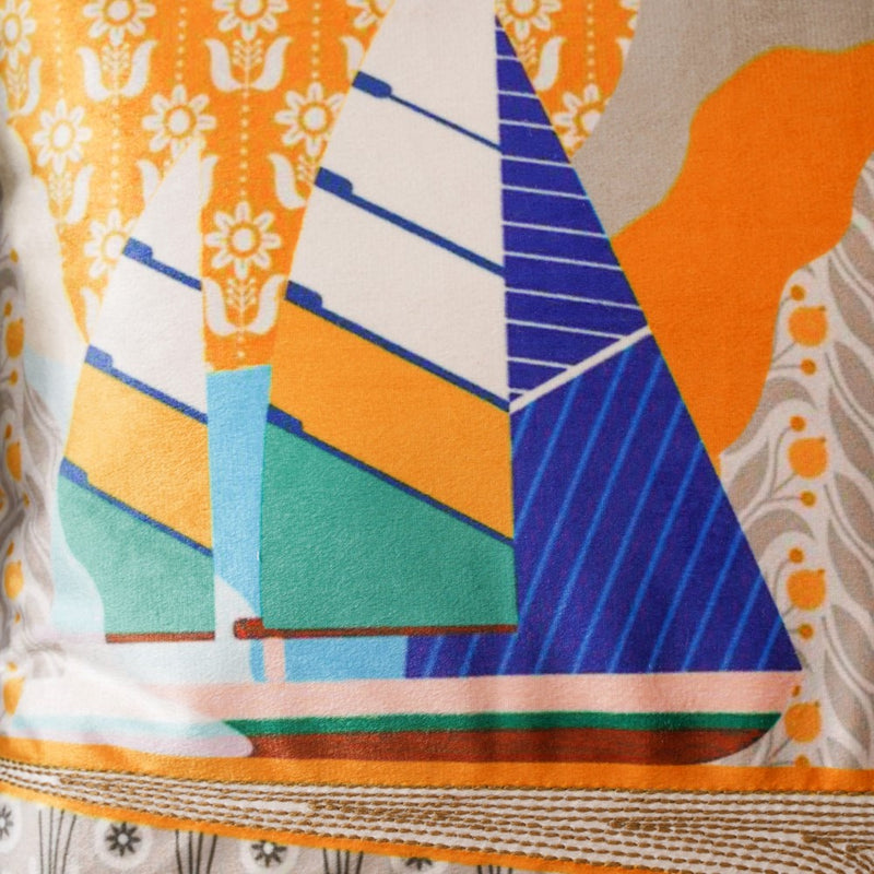 Twin Boats Velvet Cushion Cover 16 inch