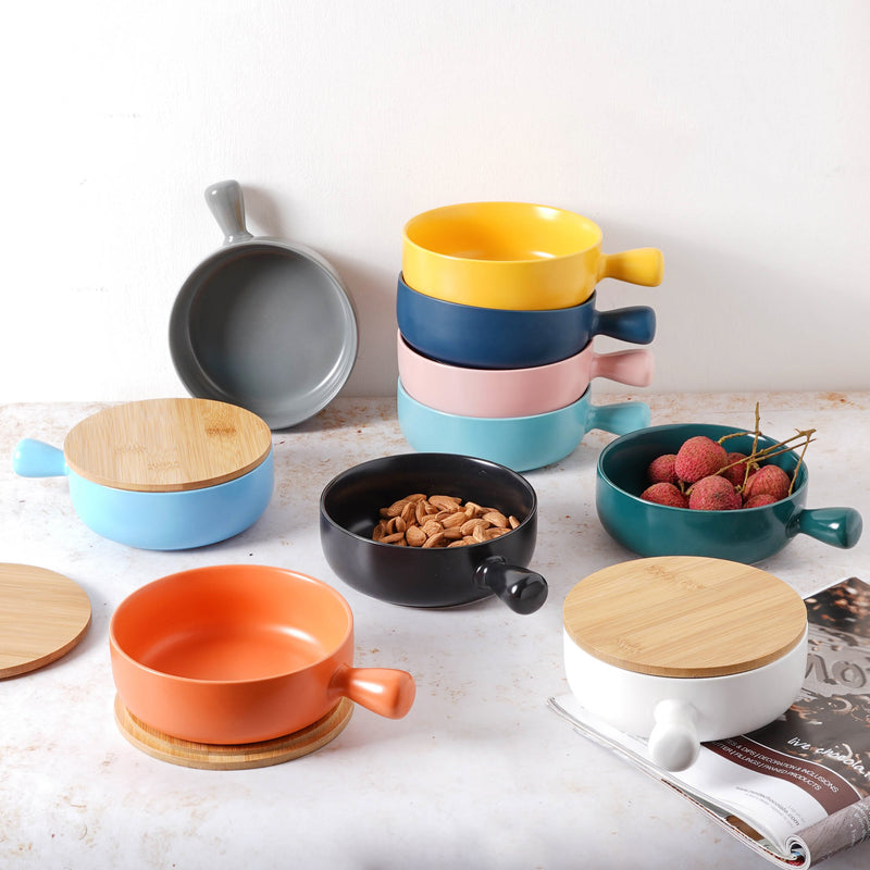Oven Bowl With Lid - Ceramic bowl, salad bowls, serving bowl with lid, snack bowls, bowl with handle, oven bowl | Bowls for dining table & home decor