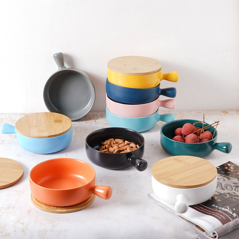 Oven Bowl With Lid - Ceramic bowl, salad bowls, serving bowl with lid, snack bowls, bowl with handle, oven bowl | Bowls for dining table & home decor