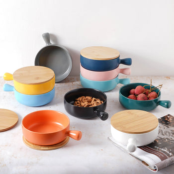 Oven Bowl With Lid - Ceramic bowl, salad bowls, serving bowl with lid, snack bowls, bowl with handle, oven bowl | Bowls for dining table & home decor