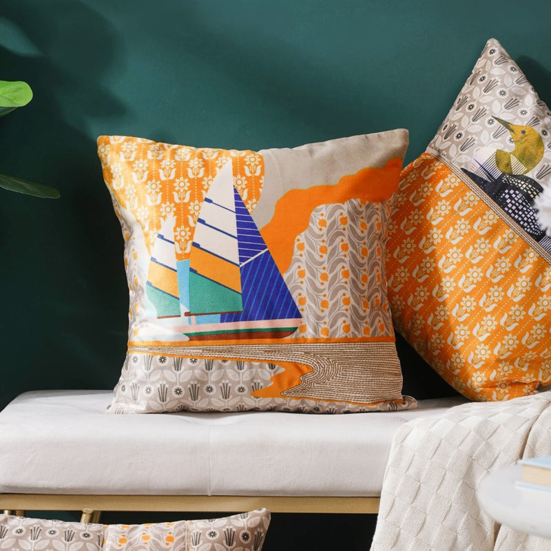 Twin Boats Velvet Cushion Cover 16 inch