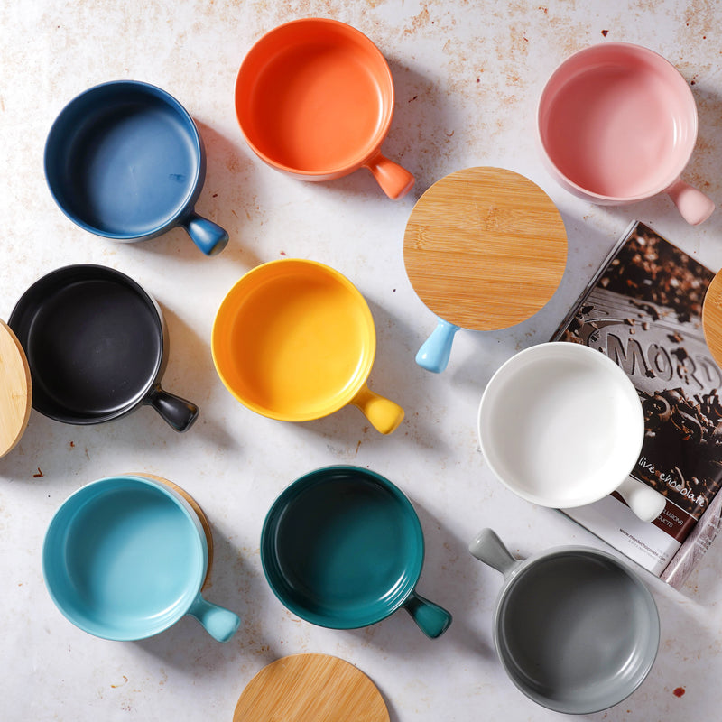 Oven Bowl With Lid - Ceramic bowl, salad bowls, serving bowl with lid, snack bowls, bowl with handle, oven bowl | Bowls for dining table & home decor