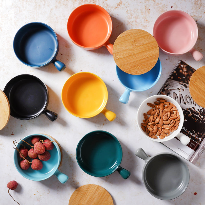 Oven Bowl With Lid - Ceramic bowl, salad bowls, serving bowl with lid, snack bowls, bowl with handle, oven bowl | Bowls for dining table & home decor