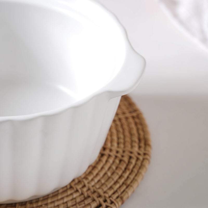 Snow White Scalloped Pot With Lid 8 Inch - Serving bowl with lid, ceramic bowls with lids, noodle bowl, bowl for snacks | Bowls for dining table & home decor