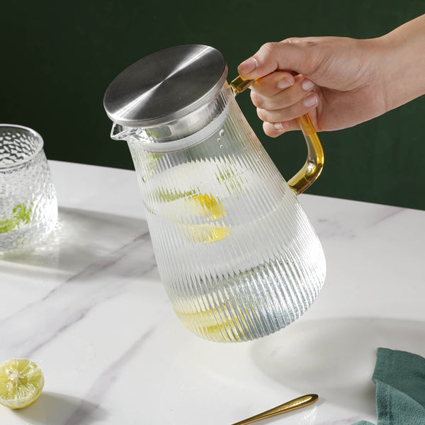 Jug with Metal Lid - Water jug, glass jug, juice jug | Jug for Dining table & Home decor