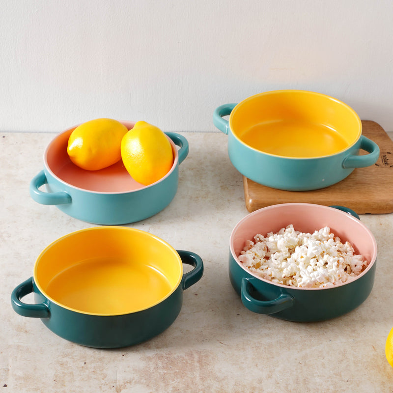 Round Baking Bowl - Bowl, ceramic bowl, serving bowls, noodle bowl, salad bowls, bowl for snacks, baking bowls, large serving bowl, bowl with handle | Bowls for dining table & home decor