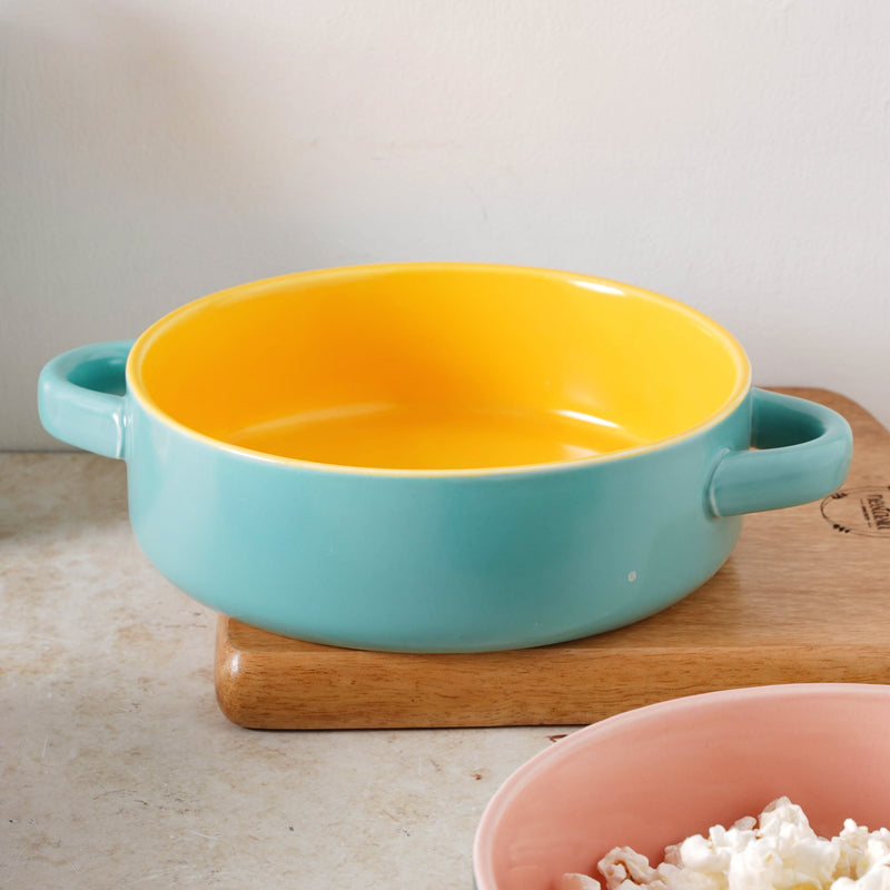 Round Baking Bowl - Bowl, ceramic bowl, serving bowls, noodle bowl, salad bowls, bowl for snacks, baking bowls, large serving bowl, bowl with handle | Bowls for dining table & home decor