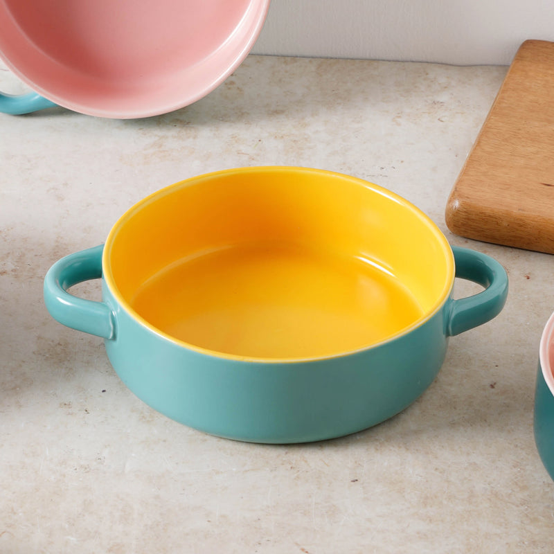 Round Baking Bowl - Bowl, ceramic bowl, serving bowls, noodle bowl, salad bowls, bowl for snacks, baking bowls, large serving bowl, bowl with handle | Bowls for dining table & home decor