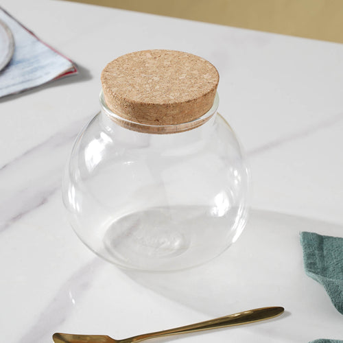 Round Glass Jar with Cork & Spoon