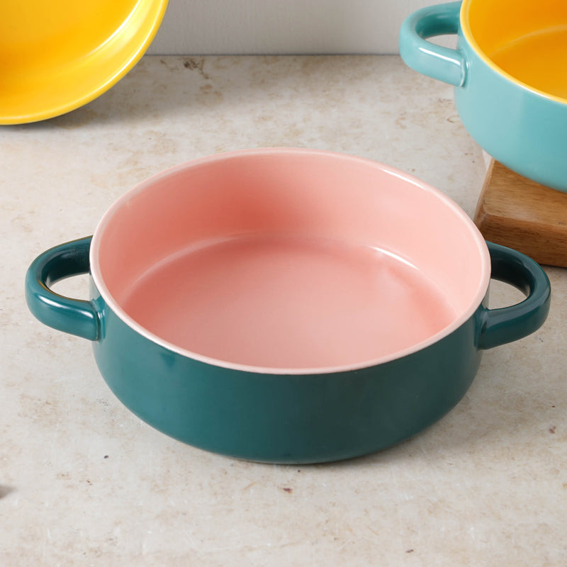 Round Baking Bowl - Bowl, ceramic bowl, serving bowls, noodle bowl, salad bowls, bowl for snacks, baking bowls, large serving bowl, bowl with handle | Bowls for dining table & home decor