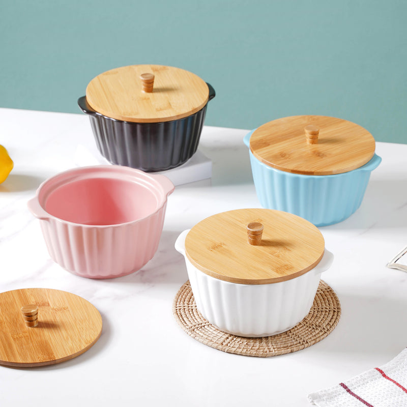 Peppy Pink Scalloped Pot With Lid 8 Inch - Serving bowl with lid, ceramic bowls with lids, noodle bowl, bowl for snacks | Bowls for dining table & home decor