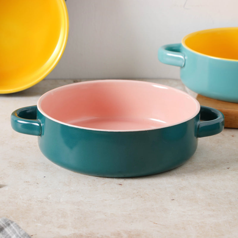 Round Baking Bowl - Bowl, ceramic bowl, serving bowls, noodle bowl, salad bowls, bowl for snacks, baking bowls, large serving bowl, bowl with handle | Bowls for dining table & home decor