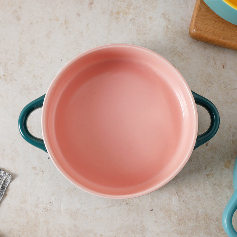 Round Baking Bowl - Bowl, ceramic bowl, serving bowls, noodle bowl, salad bowls, bowl for snacks, baking bowls, large serving bowl, bowl with handle | Bowls for dining table & home decor