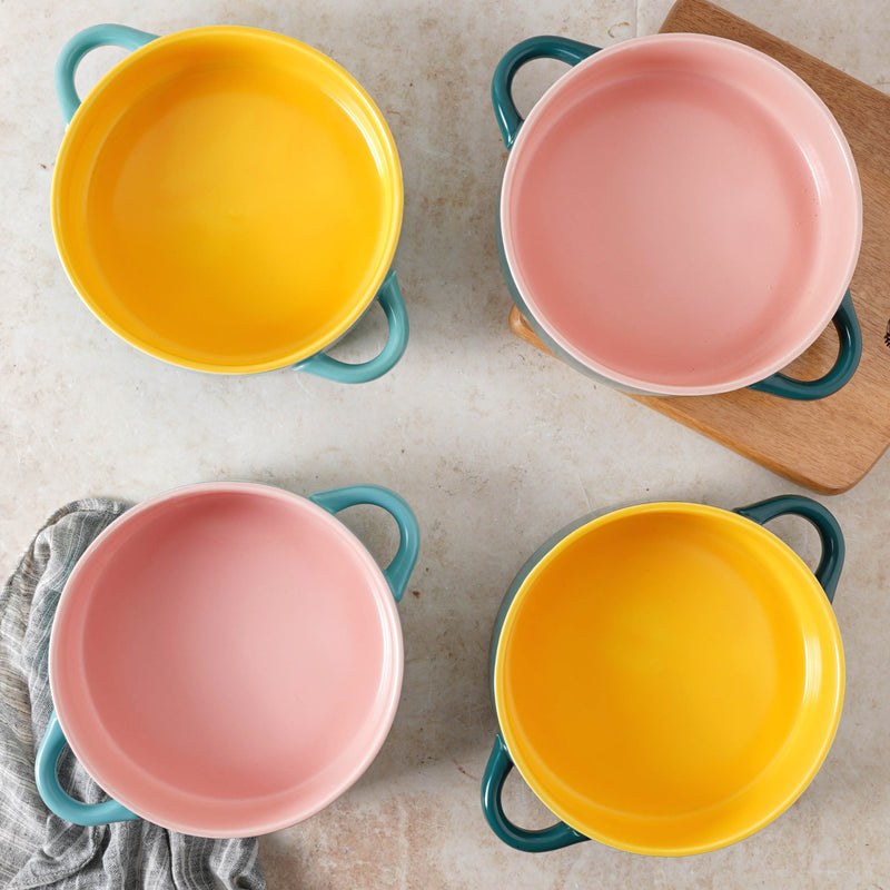 Round Baking Bowl - Bowl, ceramic bowl, serving bowls, noodle bowl, salad bowls, bowl for snacks, baking bowls, large serving bowl, bowl with handle | Bowls for dining table & home decor