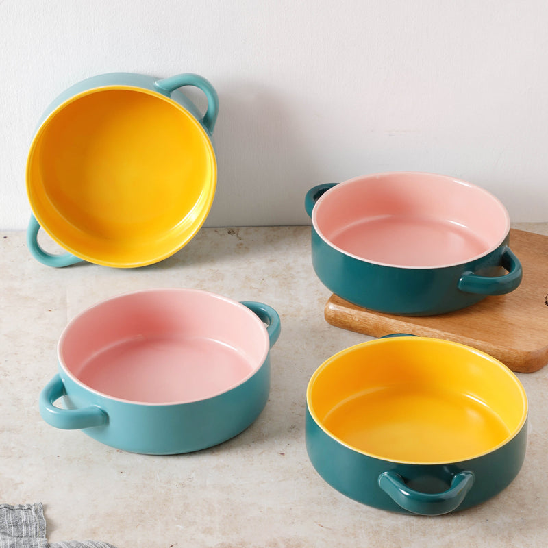 Round Baking Bowl - Bowl, ceramic bowl, serving bowls, noodle bowl, salad bowls, bowl for snacks, baking bowls, large serving bowl, bowl with handle | Bowls for dining table & home decor