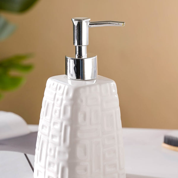 Textured Ceramic Dispenser With Nozzle White 7 Inch