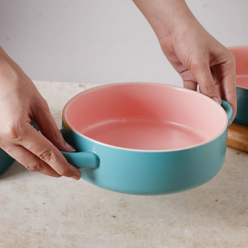 Round Baking Bowl - Bowl, ceramic bowl, serving bowls, noodle bowl, salad bowls, bowl for snacks, baking bowls, large serving bowl, bowl with handle | Bowls for dining table & home decor