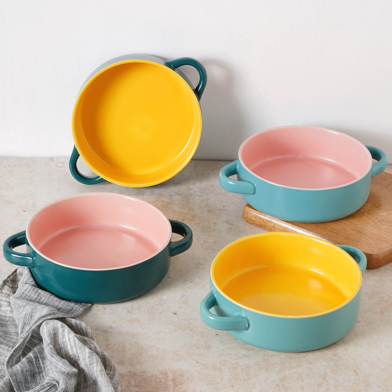 Round Baking Bowl - Bowl, ceramic bowl, serving bowls, noodle bowl, salad bowls, bowl for snacks, baking bowls, large serving bowl, bowl with handle | Bowls for dining table & home decor