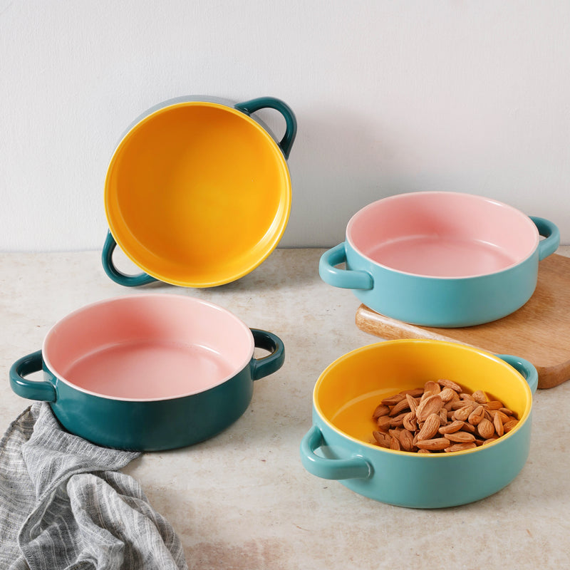 Round Baking Bowl - Bowl, ceramic bowl, serving bowls, noodle bowl, salad bowls, bowl for snacks, baking bowls, large serving bowl, bowl with handle | Bowls for dining table & home decor