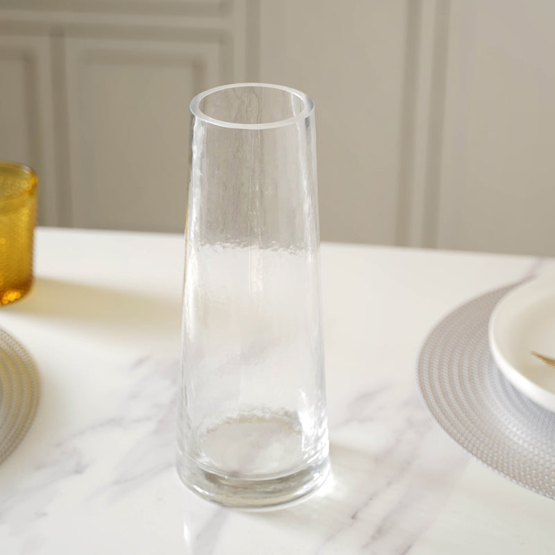 Cylindrical Rustic Vase - Glass flower vase for home decor, office and gifting | Room decoration items