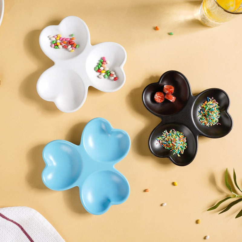 Floral Section Dip Plate Black - Serving plate, snack plate, plate with compartment | Plates for dining table & home decor