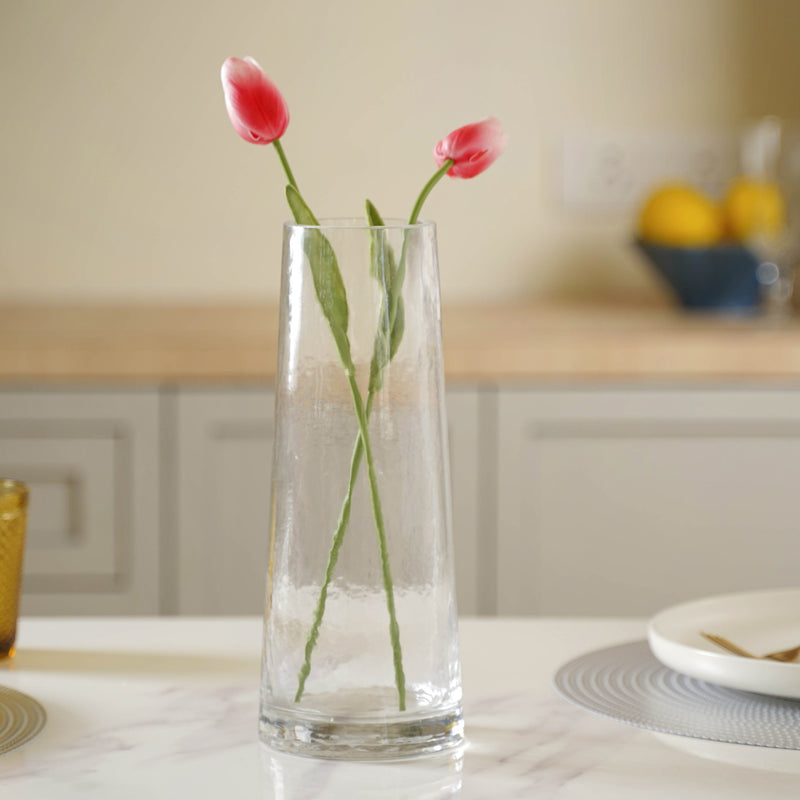 Cylindrical Rustic Vase - Glass flower vase for home decor, office and gifting | Room decoration items