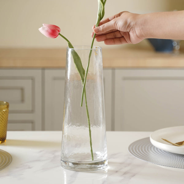 Cylindrical Rustic Vase - Glass flower vase for home decor, office and gifting | Room decoration items