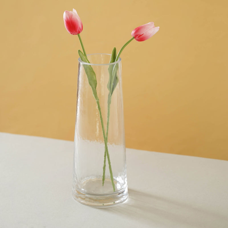 Cylindrical Rustic Vase - Glass flower vase for home decor, office and gifting | Room decoration items