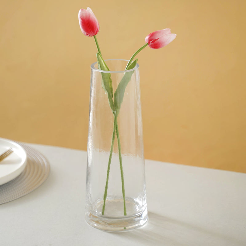 Cylindrical Rustic Vase - Glass flower vase for home decor, office and gifting | Room decoration items