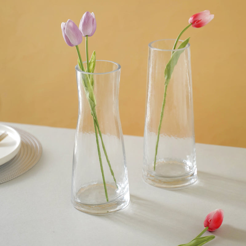 Cylindrical Rustic Vase - Glass flower vase for home decor, office and gifting | Room decoration items