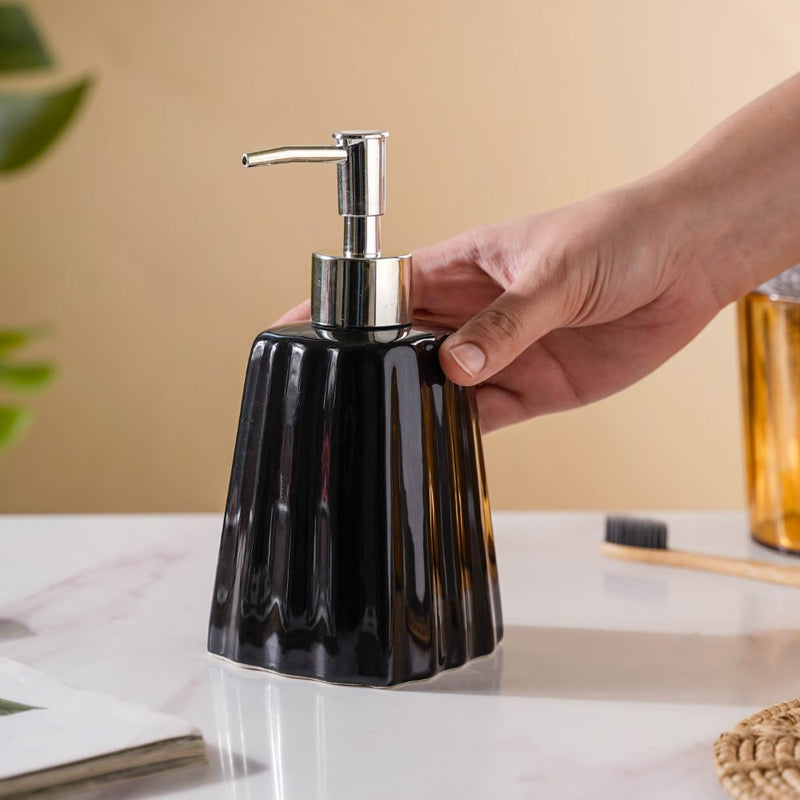 Striped Ceramic Soap Dispenser Black 7 Inch